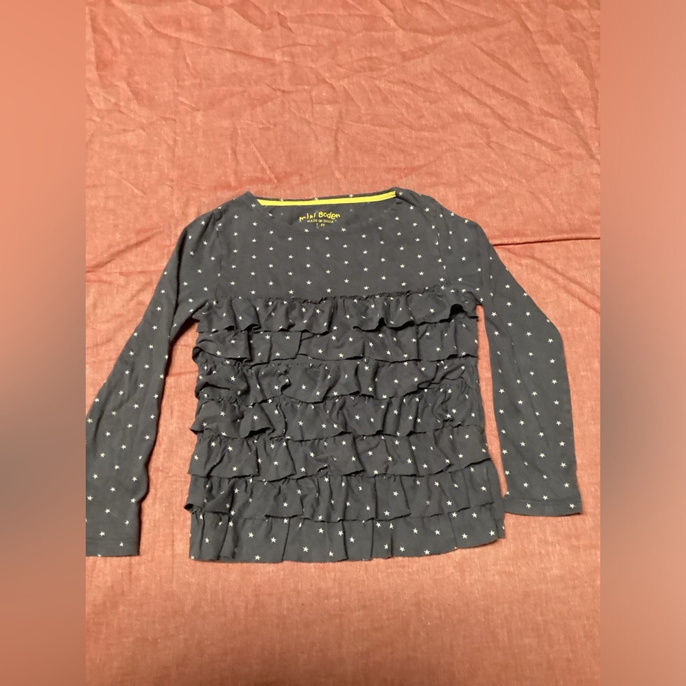 Little Girls Long Sleeve Ruffle Front 7-8y Mini Boden Star T Shirt
